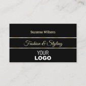 Chic Plain Black Golden Stripes met Logo en foto's Visitekaartje (Voorkant)
