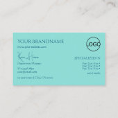 Chic Plain Blauwgroen met Monogram Logo en Glam Je Visitekaartje (Achterkant)