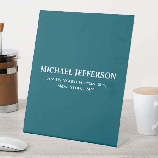 Chic Plain Donkere Blauwgroen Kleur Gepersonalisee Reclamebord Met Voetstuk (Insitu)