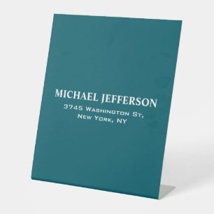 Chic Plain Donkere Blauwgroen Kleur Gepersonalisee Reclamebord Met Voetstuk