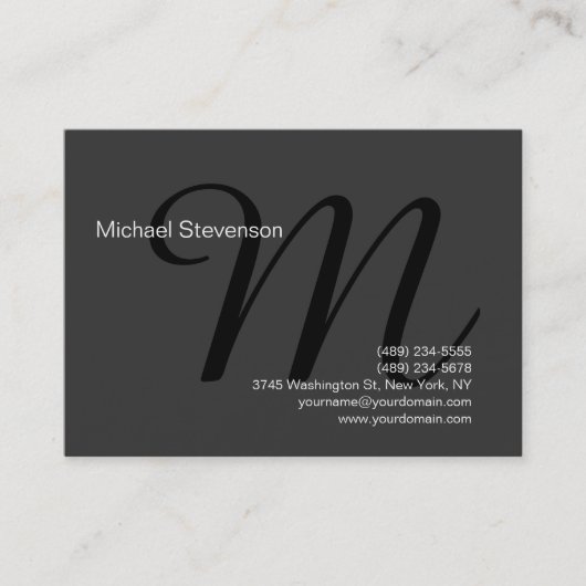 Chic Plain Grey Black Out Monogram Visitekaartje (Voorkant)