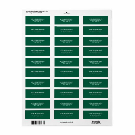 Chic Plain Hunter Groene Kleur Gepersonaliseerde C Etiket (Full Sheet)