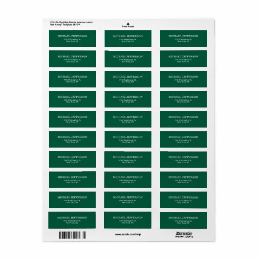 Chic Plain Hunter Groene Kleur Gepersonaliseerde C Etiket (Full Sheet)