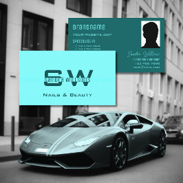 Chic Plain Light Dark Blauwgroen met Monogram en f Visitekaartje