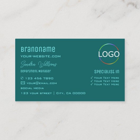 Chic Plain Light Dark Blauwgroen met Monogram en L Visitekaartje (Achterkant)