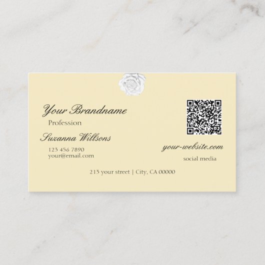 Chic Plain Peach Beige White Rose Logo en QR-code Visitekaartje (Achterkant)