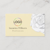 Chic Plain Peach Beige White Rose Logo en QR-code Visitekaartje (Voorkant)
