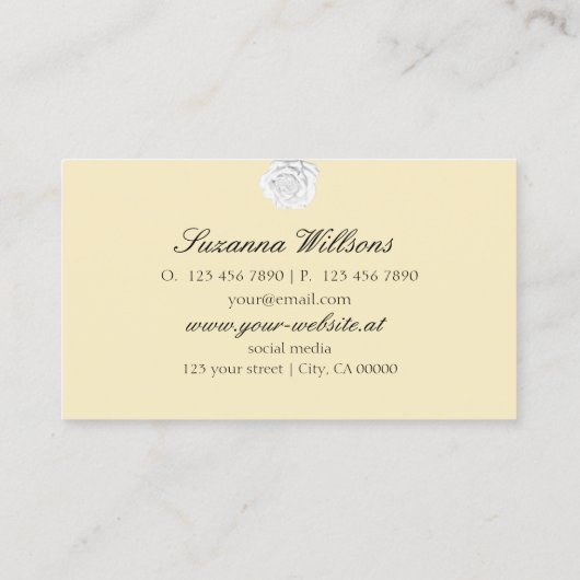 Chic Plain Peach Beige White Rose met Initialen Visitekaartje (Achterkant)