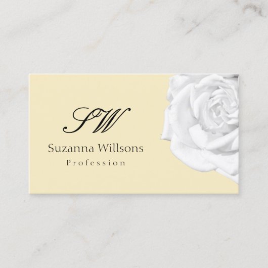 Chic Plain Peach Beige White Rose met Initialen Visitekaartje (Voorkant)