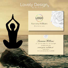 Chic Plain Peach Beige White Rose met Logo Simple Visitekaartje