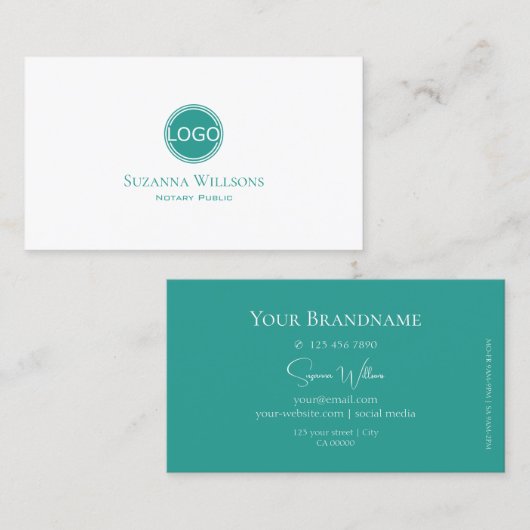 Chic Plain White en Blauwgroen met Logo Profession Visitekaartje (Voorkant / Achterkant)