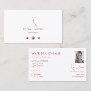 Chic Plain White met Monogram Foto en diamanten Visitekaartje