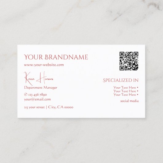 Chic Plain White met Monogram QRCode en Diamonds Visitekaartje (Achterkant)
