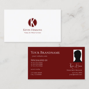 Chic Plain White Wine Red met monogram en foto Visitekaartje