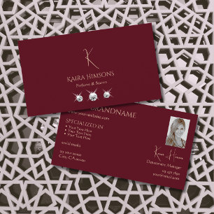 Chic Plain Wine Red met Monogram Foto en juwelen Visitekaartje