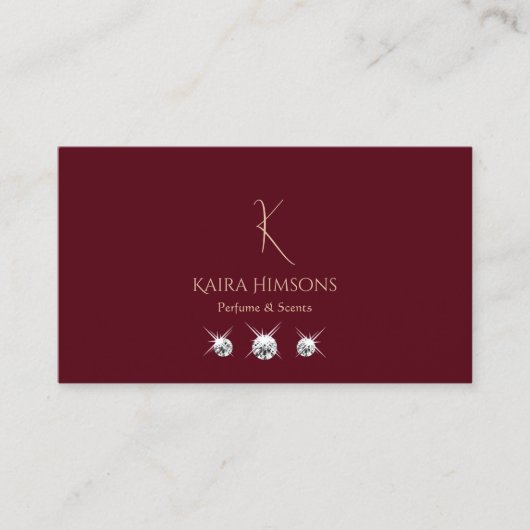 Chic Plain Wine Red met Monogram Logo en juwelen Visitekaartje (Voorkant)