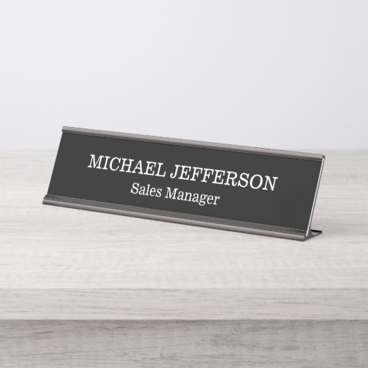 Chic Plain Zwart & Wit Kleur Gepersonaliseerde Cus Bureau Naambordje (Voorkant)