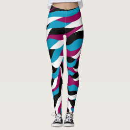 Chic Playful Abstract Retro Wavy Blauw-Roze Leggings