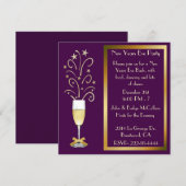 Chic Plum en Gold New Years Eve Party Uitnodiginge Kaart (Voorkant / Achterkant)