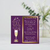 Chic Plum en Gold New Years Eve Party Uitnodiginge Kaart (Staand voorkant)