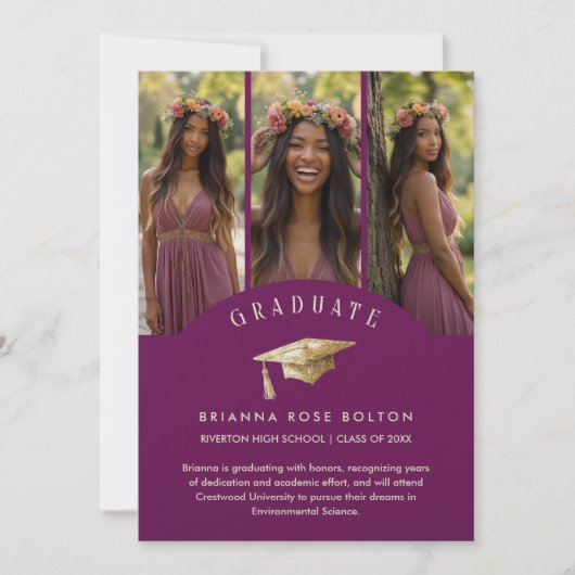 Chic Plum Graduate Collage 3-Photo Graduation Cap (Voorkant)