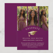 Chic Plum Graduate Collage 3-Photo Graduation Cap (Voorkant / Achterkant)