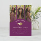 Chic Plum Graduate Collage 3-Photo Graduation Cap (Staand voorkant)