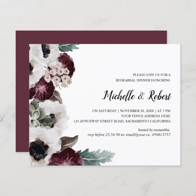 Chic Plum Ivory Sage Wedding Rehearsal Dinner (Voorkant / Achterkant)
