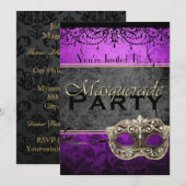 Chic  Plum Masquerade-uitnodigingen Kaart (Voorkant / Achterkant)