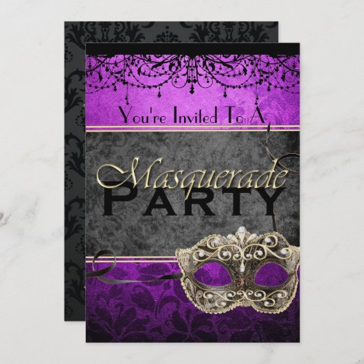 Chic Plum Masquerade-uitnodigingen Kaart (Voorkant / Achterkant)