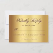 Chic Plum Paars Gold Script Calligraphy Wedding RSVP Kaartje (Achterkant)