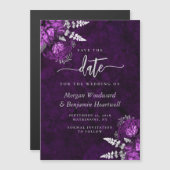 Chic Plum Silver Floral Wedding Save the Date Magnetische Uitnodiging (Voorkant / Achterkant)