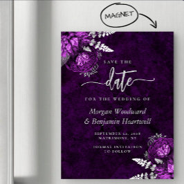 Chic Plum Silver Floral Wedding Save the Date Magnetische Uitnodiging