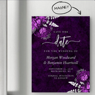 Chic Plum Silver Floral Wedding Save the Date Magnetische Uitnodiging