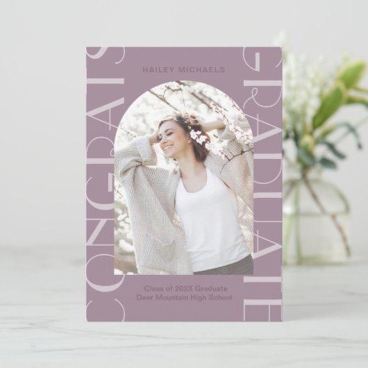 Chic Plum Two Photo Afstuderen Kaart (Staand voorkant)