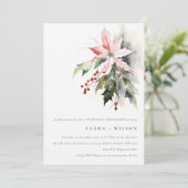 Chic Poinsettia Berry Foliage Wedding Jubileum Kaart (Staand voorkant)