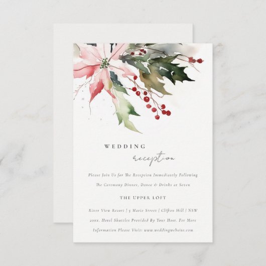 Chic Poinsettia bessen gebladerte bruiloft recepti Informatiekaartje (Voorkant / Achterkant)