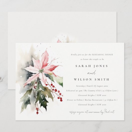 Chic Poinsettia bessen gebladerte repetitie diner Kaart (Voorkant / Achterkant)