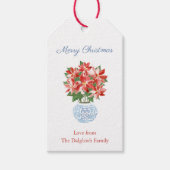 Chic Poinsettia Blue Chinoiserie Merry kerst Cadeaulabel (Voorkant)