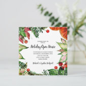 Chic Poinsettia en Sinaasappels Kerst Kaart (Staand voorkant)