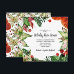 Chic Poinsettia en Sinaasappels Kerstmis<br><div class="desc">Mooie poinsettias,  bessen,  oranje plakken en evergroene takken met je partijinformatie in de vorm van een kerstfeestdag,  zijn deze uitnodigingen perfect voor je speciale feestdag. Punten in onze winkel koppelen.</div>