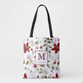 Chic Poinsettia Floral Monogram met voornaam Tote Bag (Voorkant)