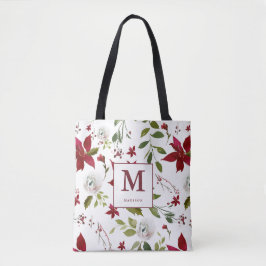 Chic Poinsettia Floral Monogram met voornaam Tote Bag
