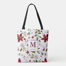 Chic Poinsettia Floral Monogram met voornaam Tote Bag