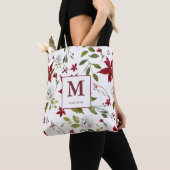 Chic Poinsettia Floral Monogram met voornaam Tote Bag (Dichtbij)