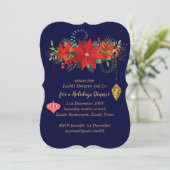 Chic Poinsettia Kerstblauw rood goud moderne Kaart (Staand voorkant)