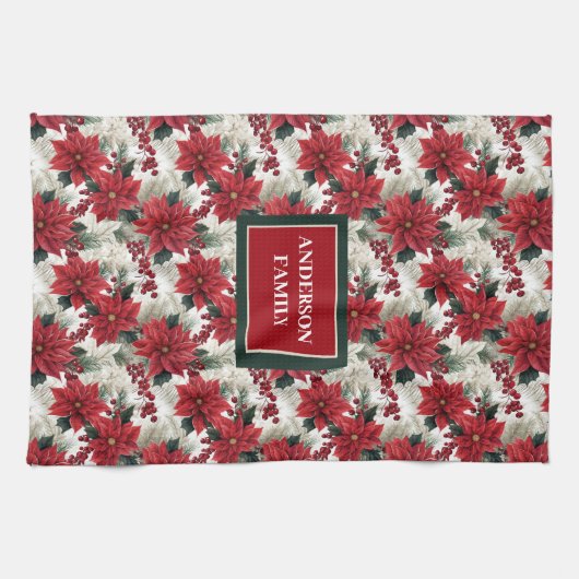Chic Poinsettia Kitchen Towel Custom Name Gift Theedoek (Horizontaal)