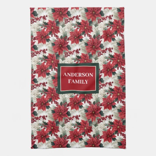 Chic Poinsettia Kitchen Towel Custom Name Gift Theedoek (Verticaal)