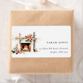 Chic Poinsettia open haard warm kerstadres Etiket