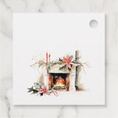 Chic Poinsettia open haard warme kerstwensen Bedankjes Labels (Achterkant)